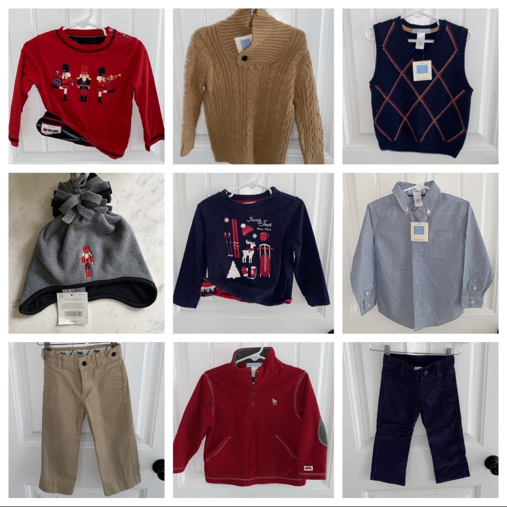 9 Piece Janie & Jack 2T boy holiday Christmas outfit sweater pants some NWT